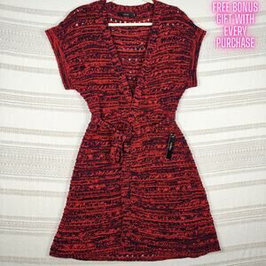 Vertigo Dark Red Navy Woven Belted Robe Cardigan Size XL NWT